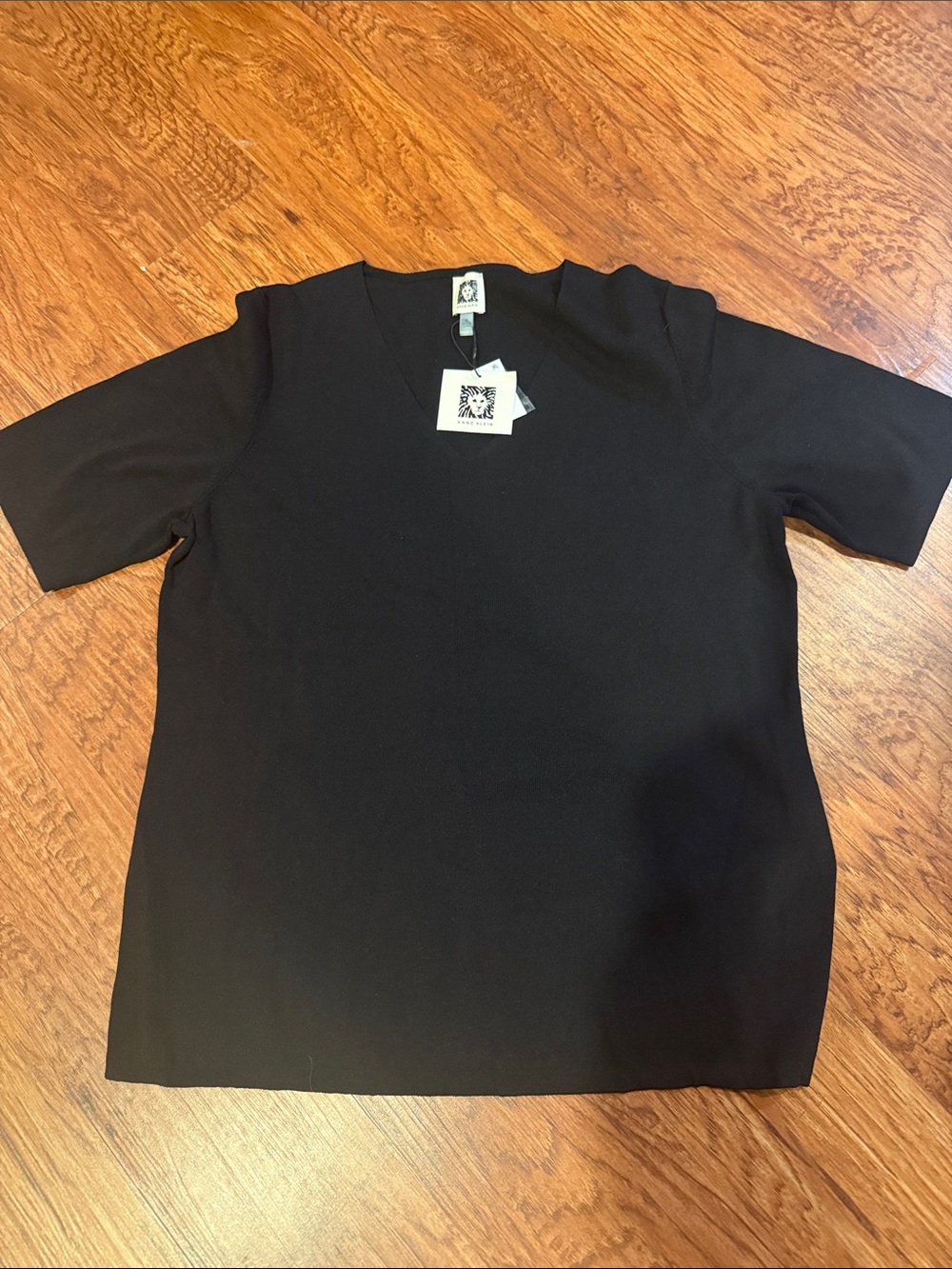 Anne Klein Black Short Sleeve V-Neck Xl